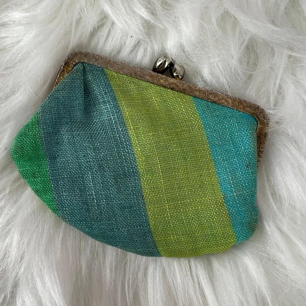 Vintage Kleinerts Striped Kiss Lock Coin Purse Mid Century Wallet Retro Y2K‎